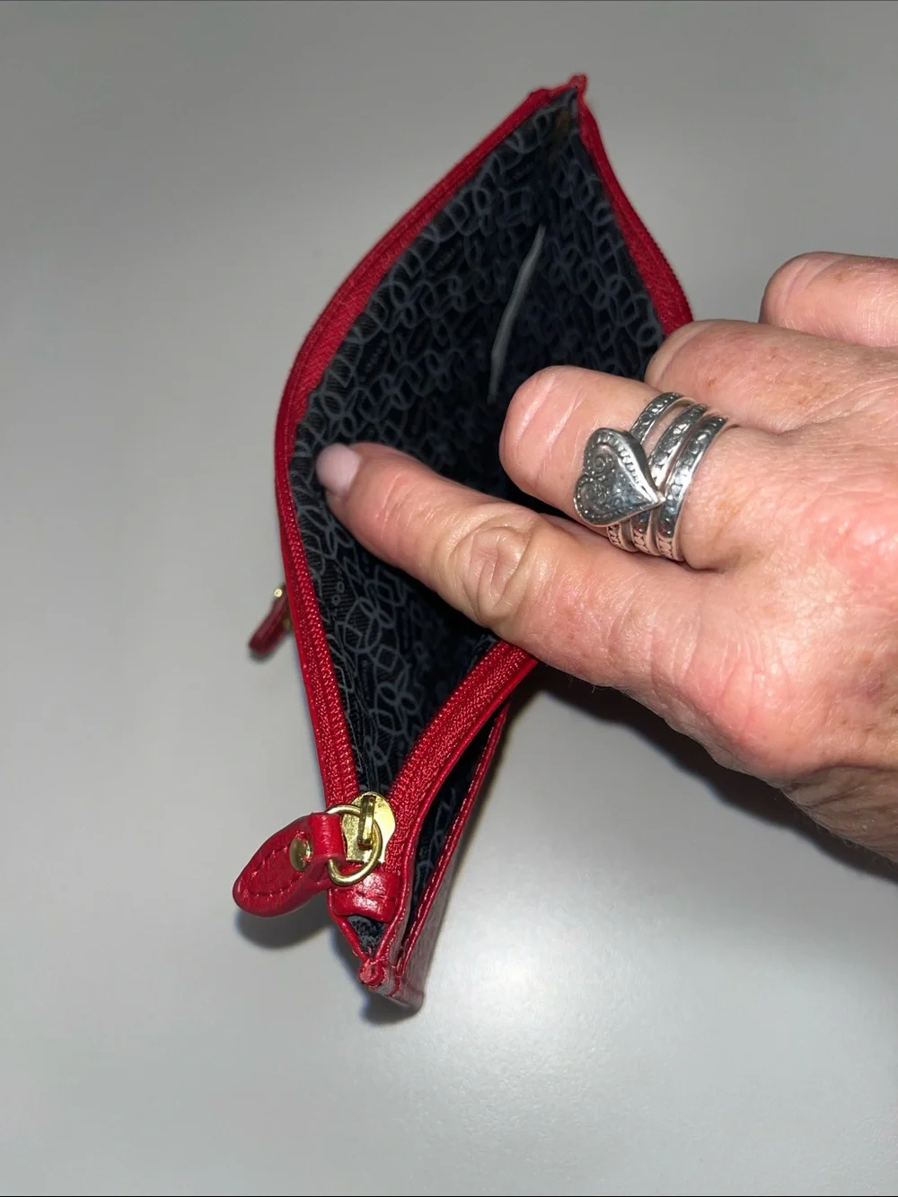 Lodis Red Pebbled Leather Zip Card Holder / Wallet